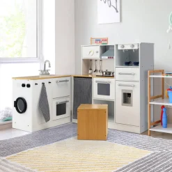 Kids 2-Piece Wooden Pretend Play Kitchen with Sound