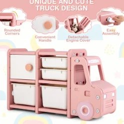 Kids Truck Storage Organizer with Plastic Bins