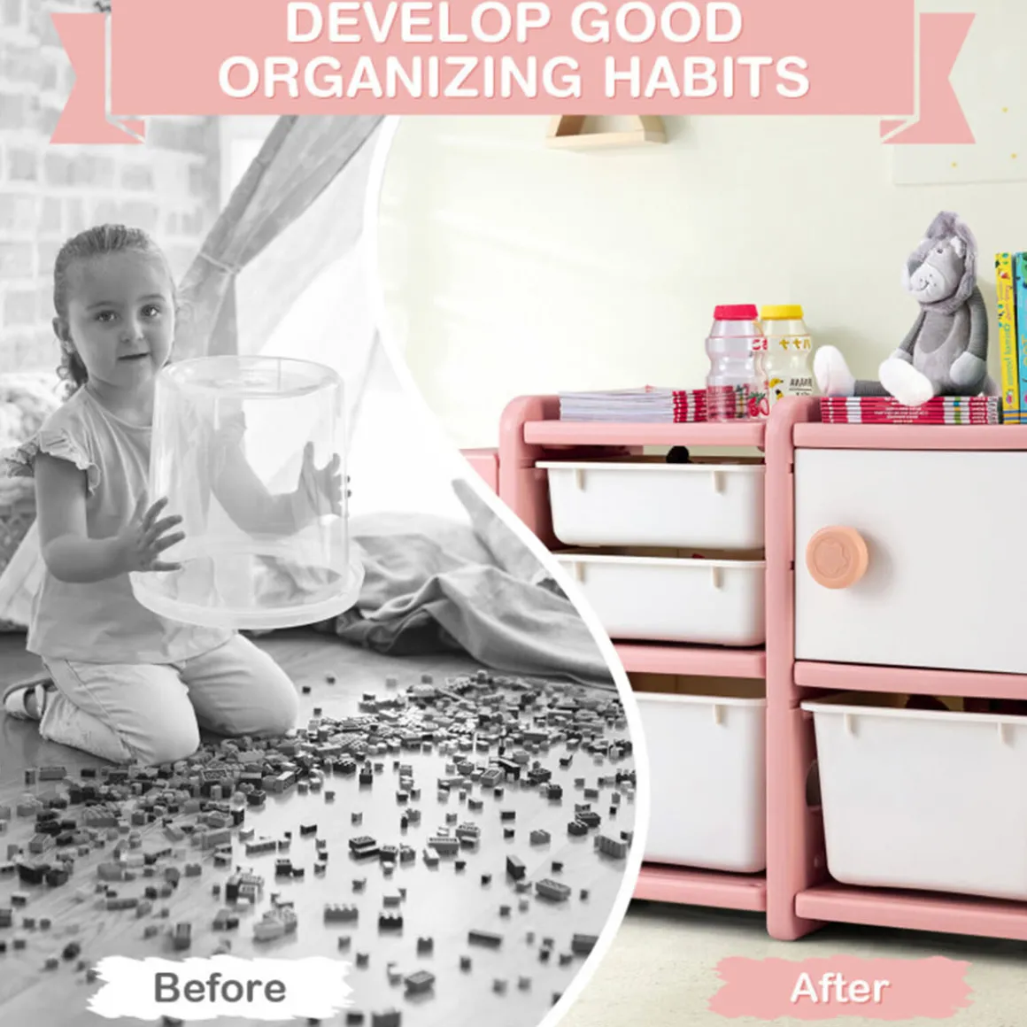 Kids Truck Storage Organizer with Plastic Bins