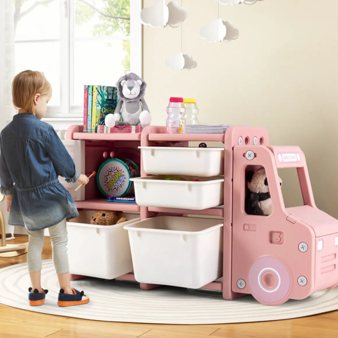 Kids Truck Storage Organizer with Plastic Bins