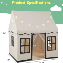 Large Kids Play Tent with Star String Lights