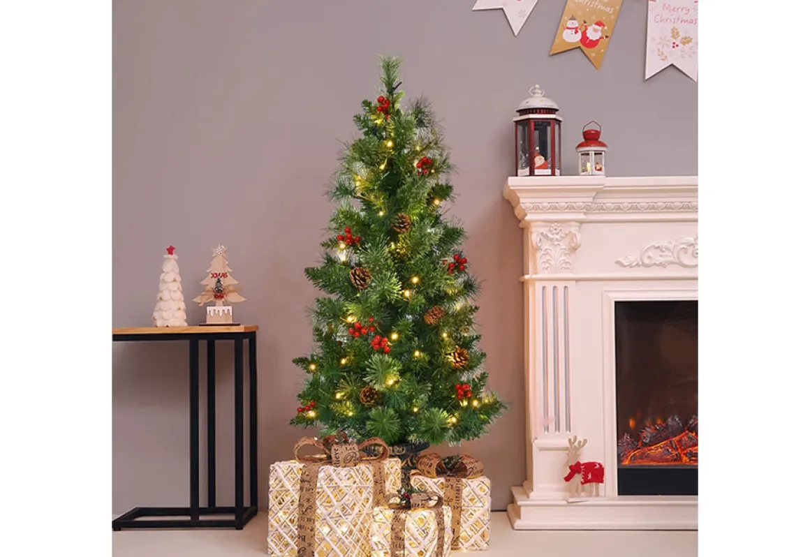 LED Christmas Tree with Red Berries Pine Cones