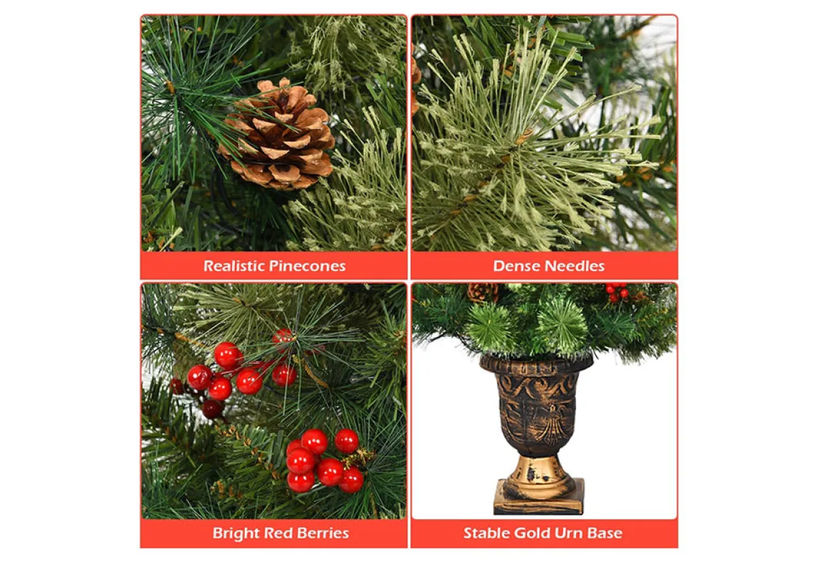 LED Christmas Tree with Red Berries Pine Cones
