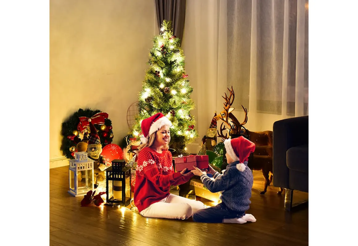 LED Christmas Tree with Red Berries Pine Cones