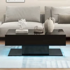 LED Coffee Table with Storage Drawers