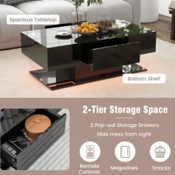 LED Coffee Table with Storage Drawers