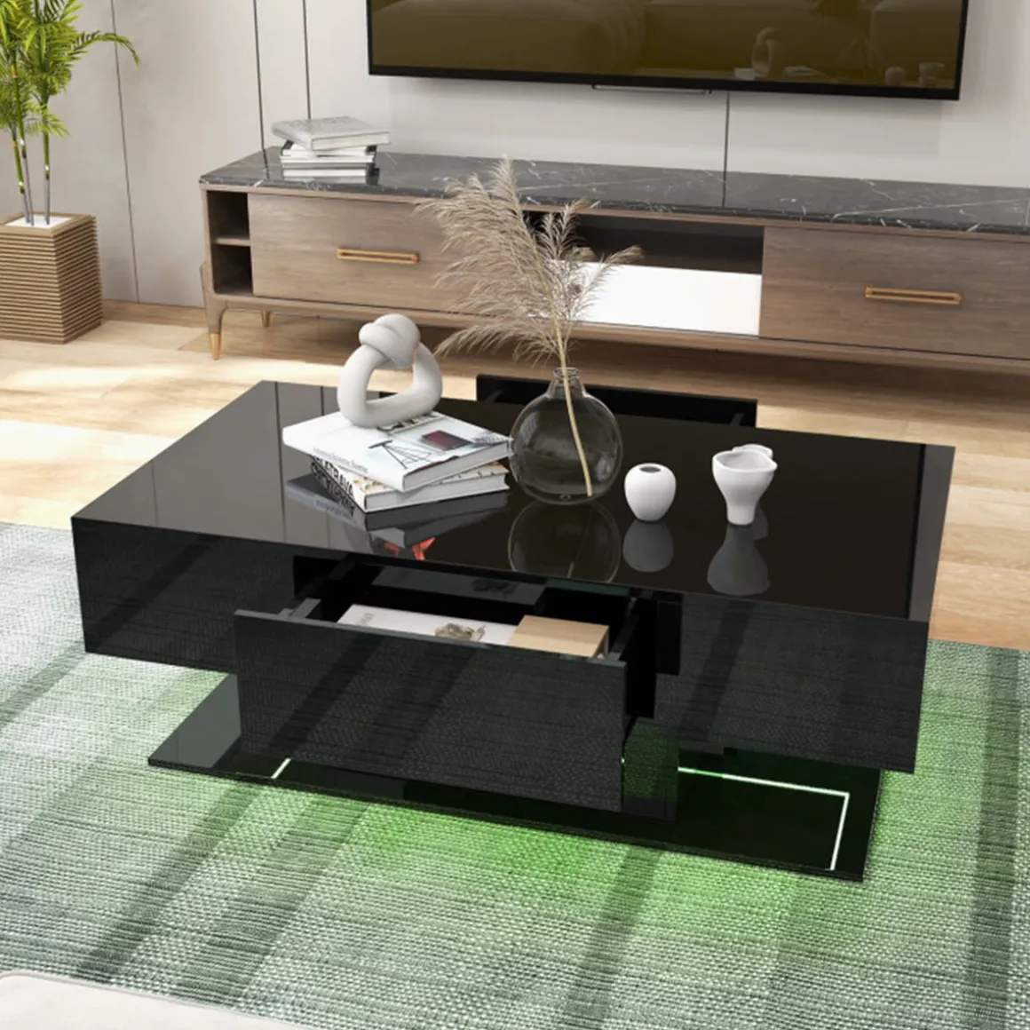 LED Coffee Table with Storage Drawers