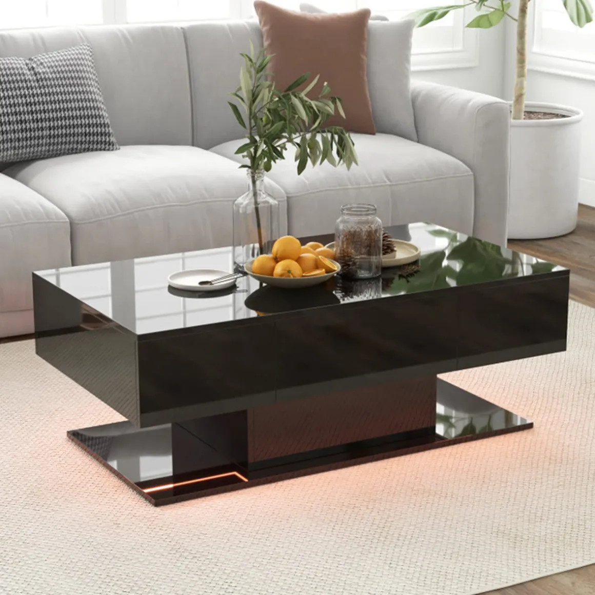 LED Coffee Table with Storage Drawers
