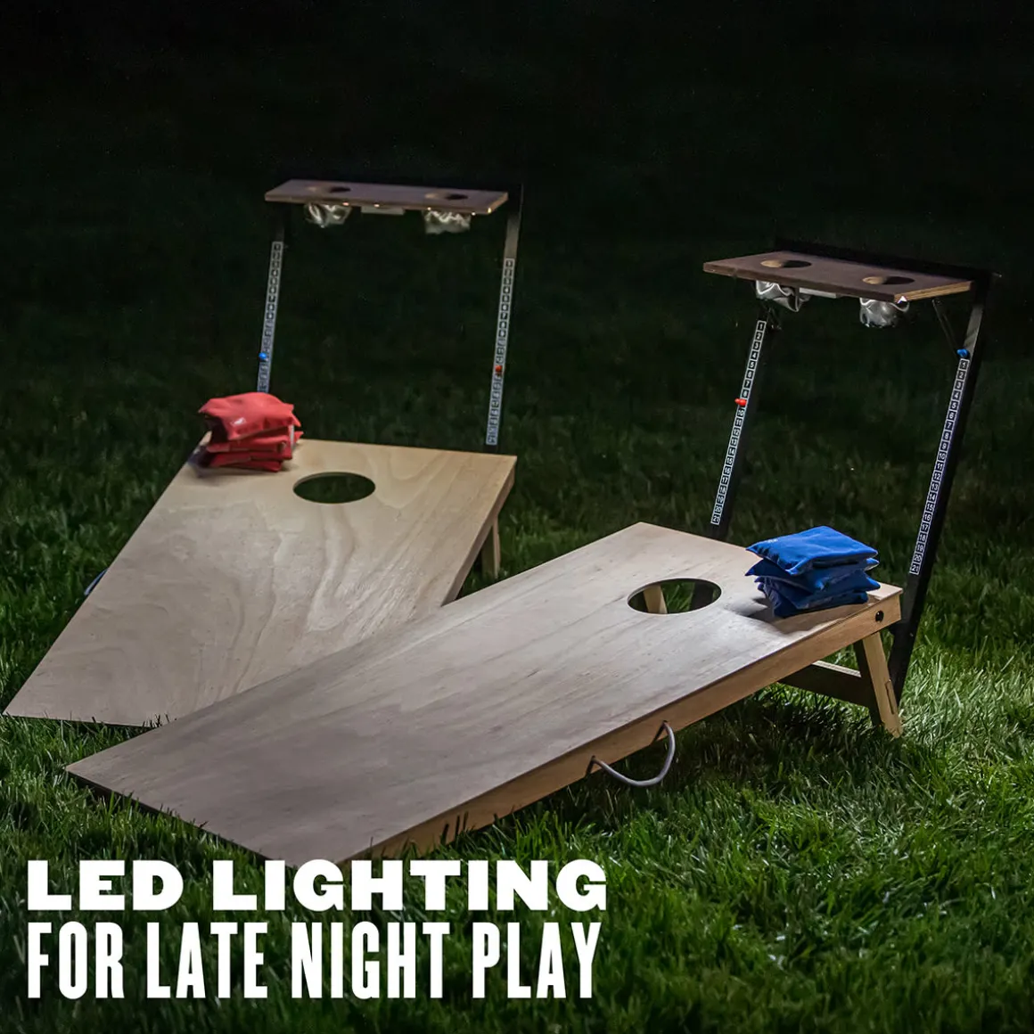 LED Wood Cornhole Set with Integrated Caddy