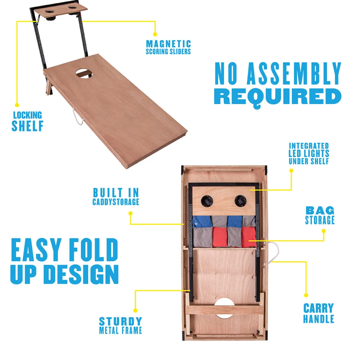 LED Wood Cornhole Set with Integrated Caddy