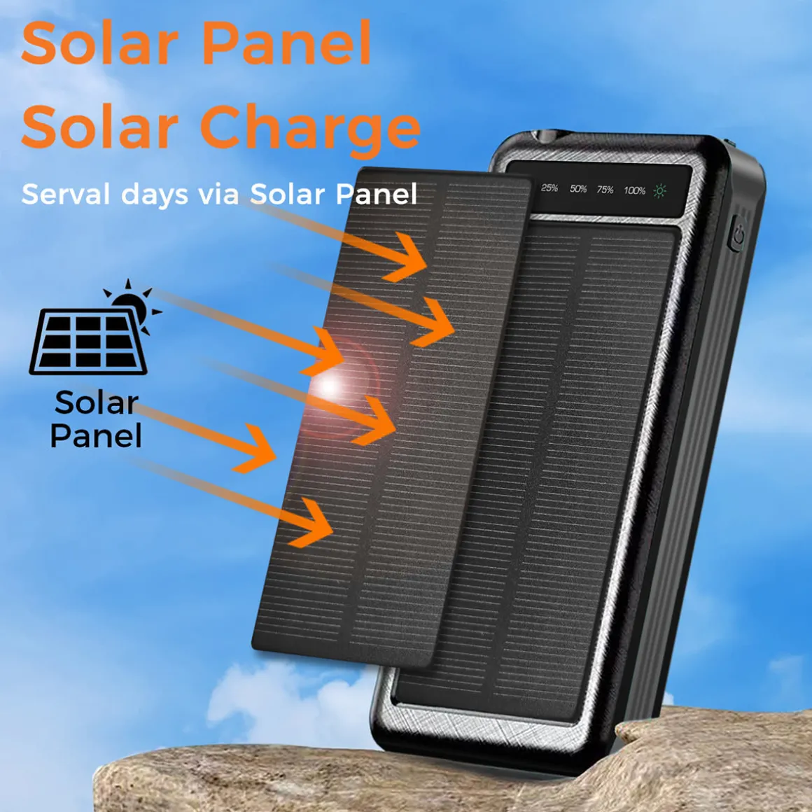 10000mAh Solar Power Bank with Wireless Charging