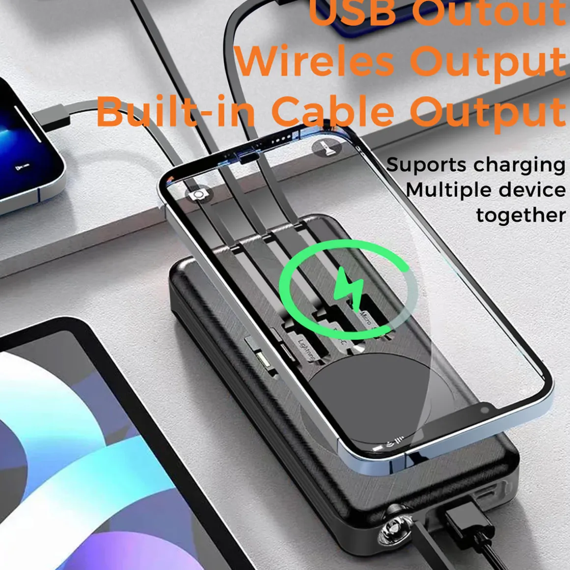 10000mAh Solar Power Bank with Wireless Charging