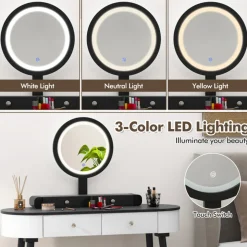 Makeup Vanity Table Set with Stool and LED Mirror