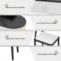 Makeup Vanity Table Set with Stool and LED Mirror