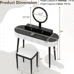Makeup Vanity Table Set with Stool and LED Mirror