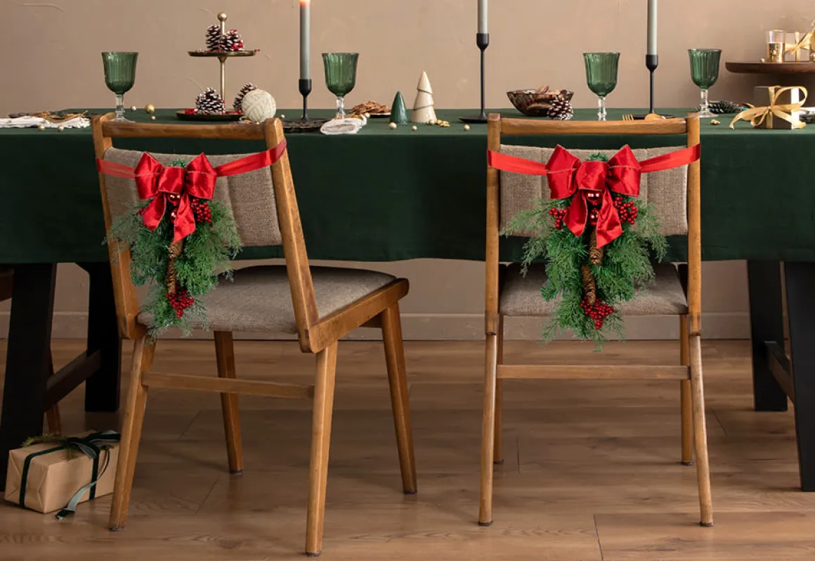 Mixed Cedar and Pine Christmas Chair Back Swags (Set of 2)