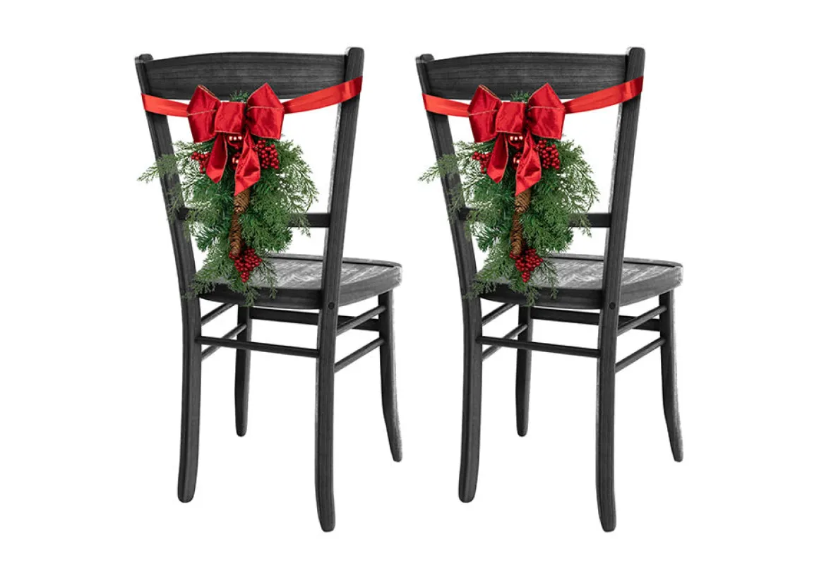 Mixed Cedar and Pine Christmas Chair Back Swags (Set of 2)