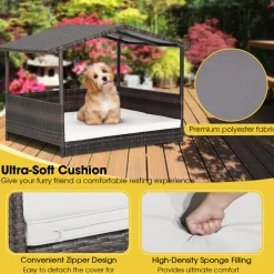 Outdoor Wicker Dog House with Weatherproof Roof