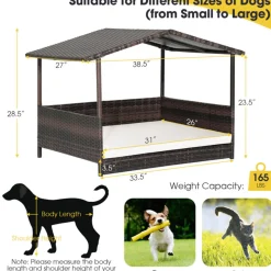 Outdoor Wicker Dog House with Weatherproof Roof