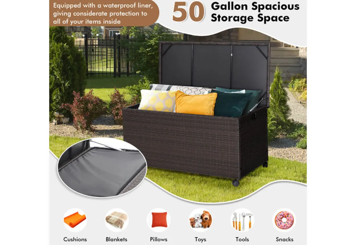 Outdoor Wicker Storage Box with Zippered Liner