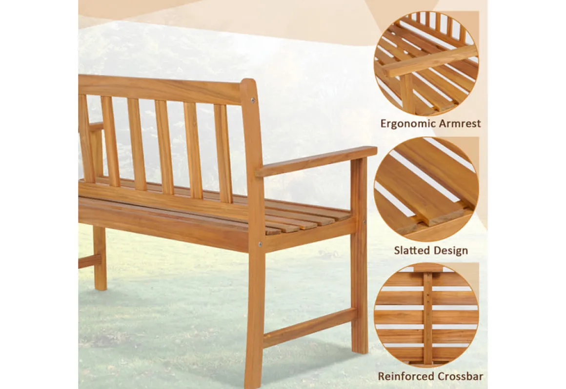 2-Person Outdoor Acacia Wood Bench with Backrest