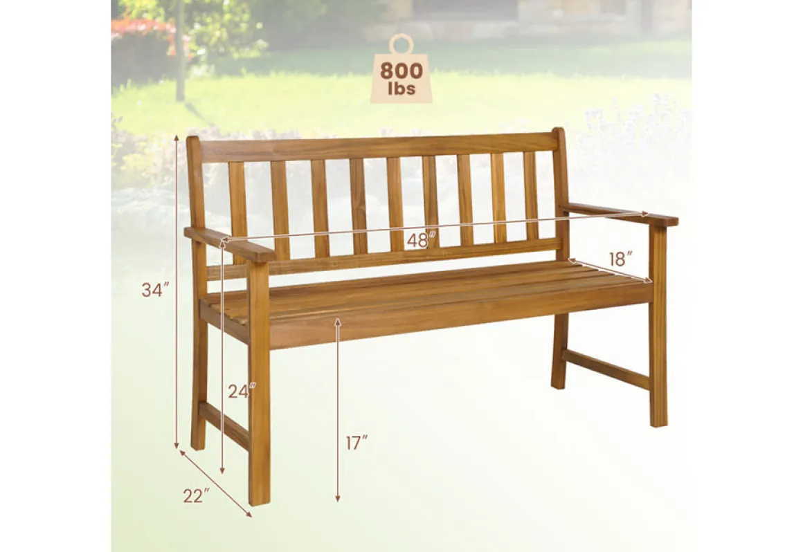 2-Person Outdoor Acacia Wood Bench with Backrest