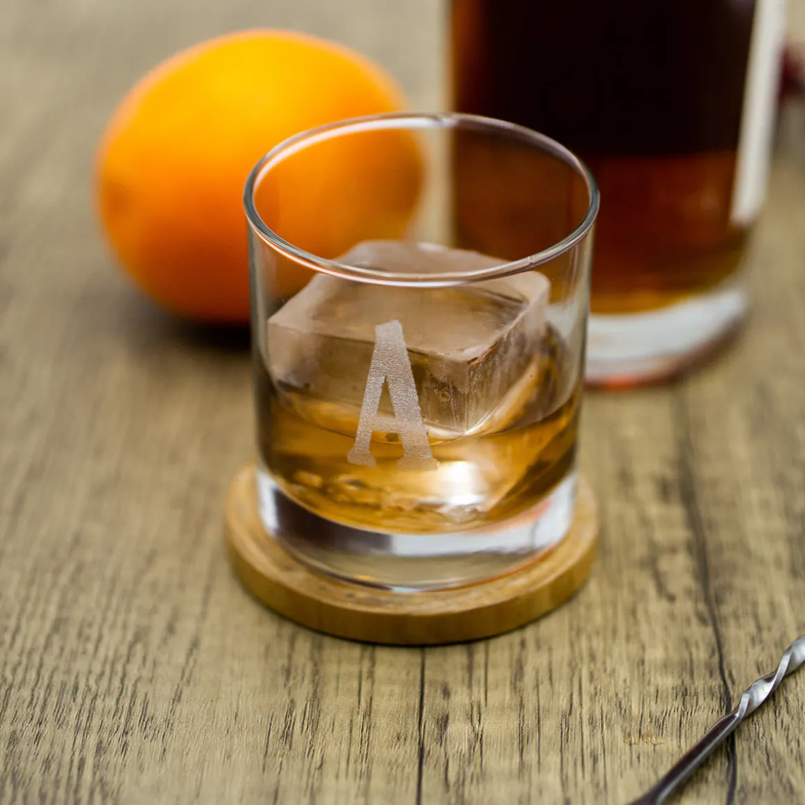 Personalized Whiskey Glasses and Bar Mat Gift Set