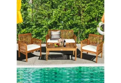 4-Piece Outdoor Acacia Wood Sofa Furniture Set
