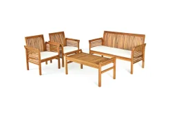 4-Piece Outdoor Acacia Wood Sofa Furniture Set