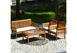 4-Piece Outdoor Acacia Wood Sofa Furniture Set