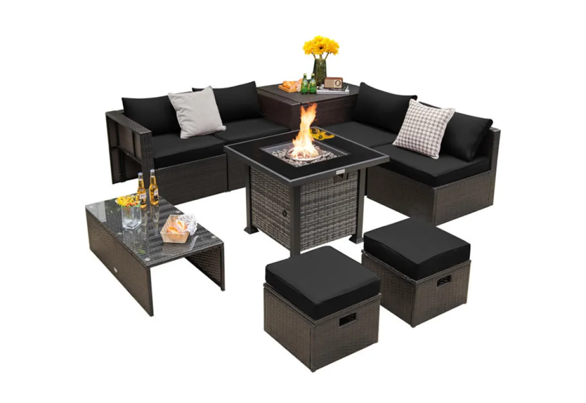 9-Piece Outdoor Furniture Set with Fire Table