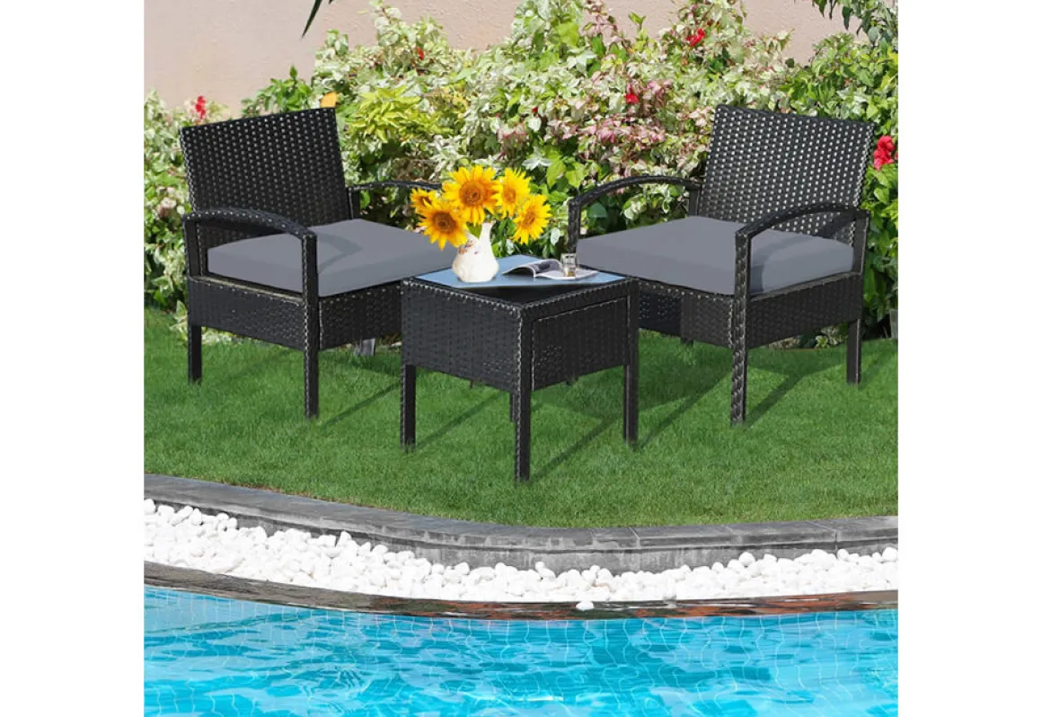 3-Piece Outdoor Rattan Patio Conversation Set