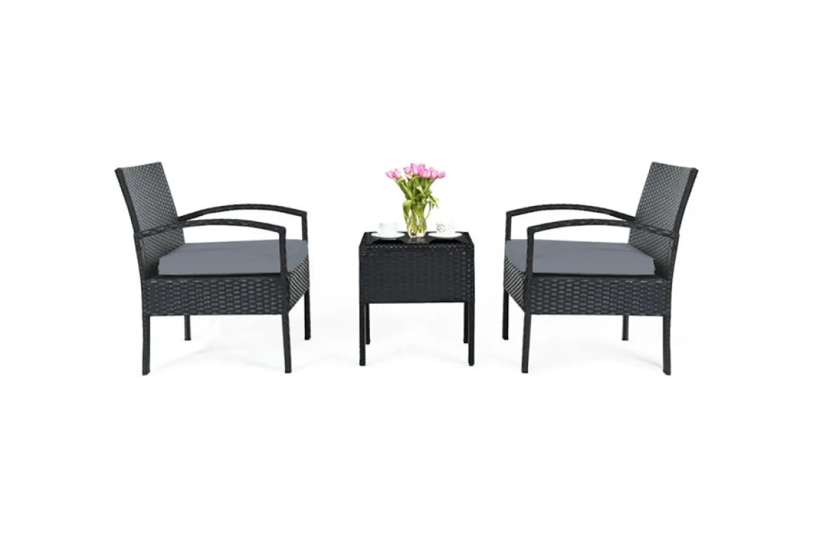 3-Piece Outdoor Rattan Patio Conversation Set