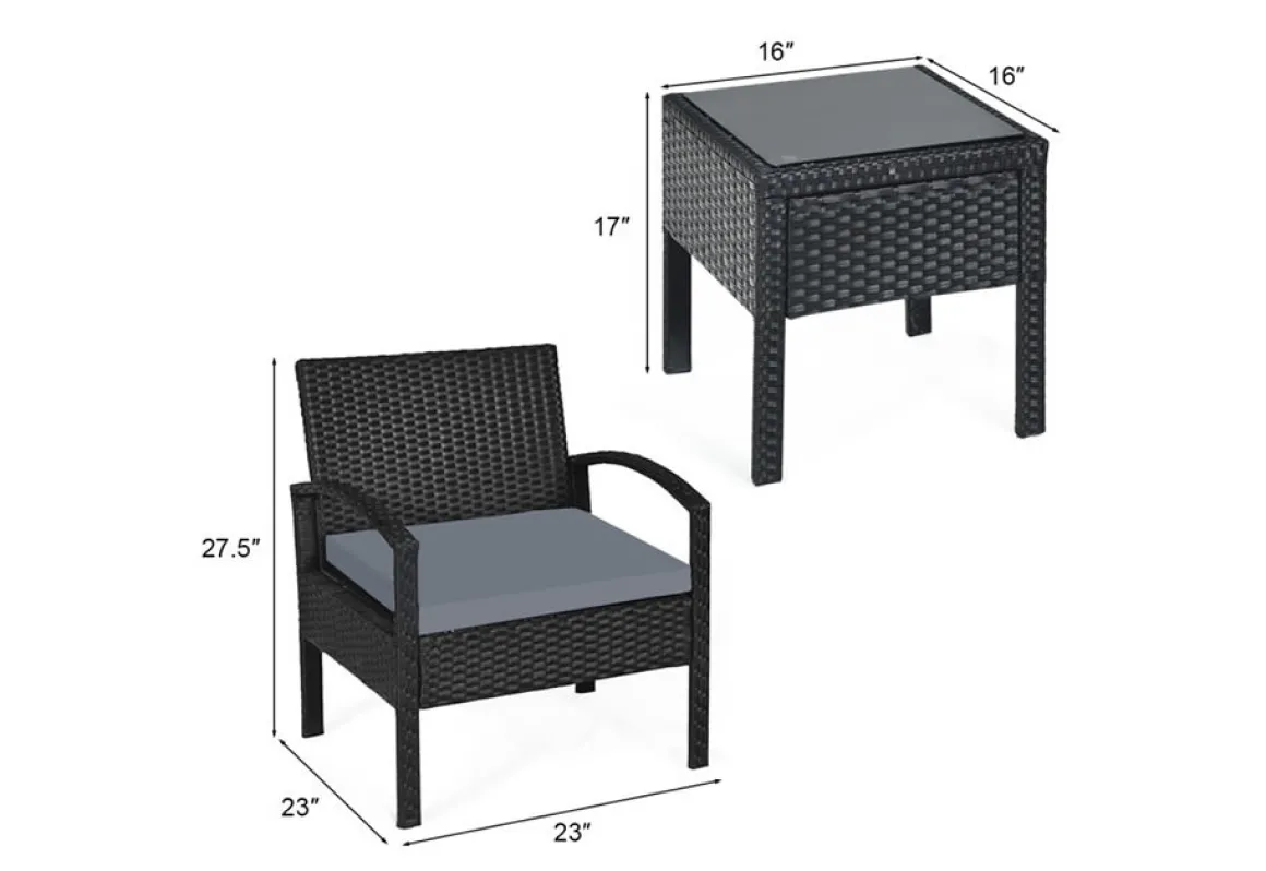 3-Piece Outdoor Rattan Patio Conversation Set