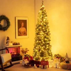 Pre-Lit Artificial Hinged Pencil Christmas Tree