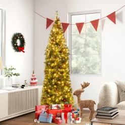 Pre-Lit Artificial Hinged Pencil Christmas Tree