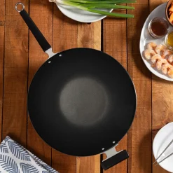 Professional 14-inch Carbon Steel Flat Bottom Wok