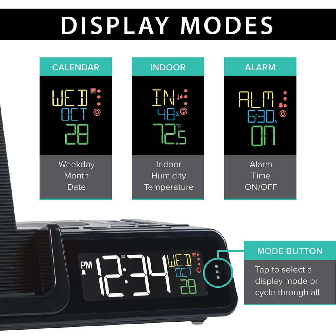 Projection Alarm Clock with Wireless Charging Station