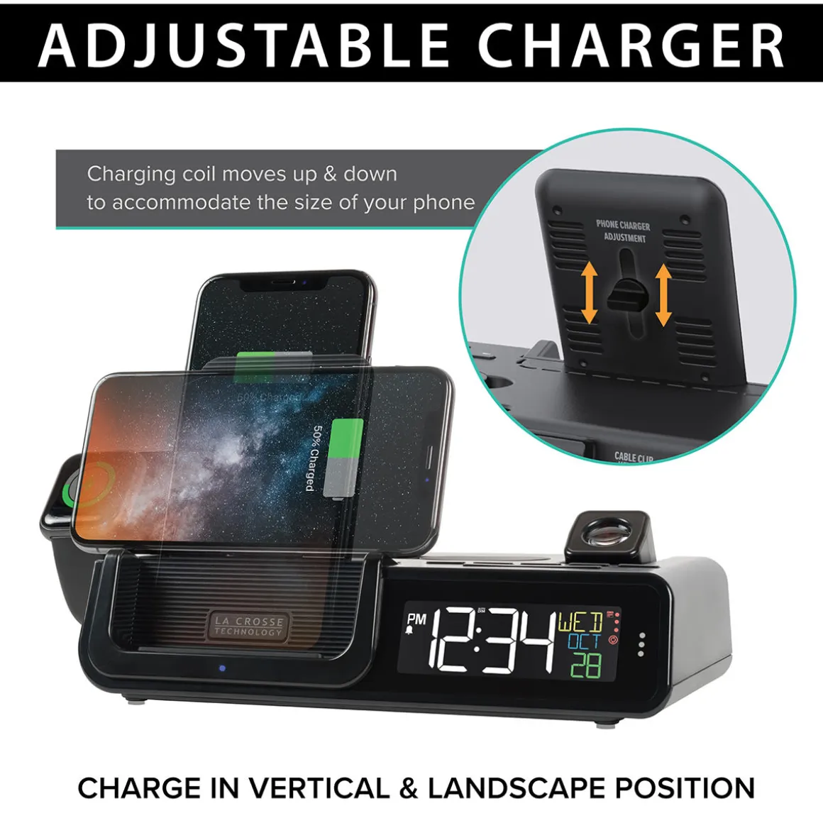 Projection Alarm Clock with Wireless Charging Station