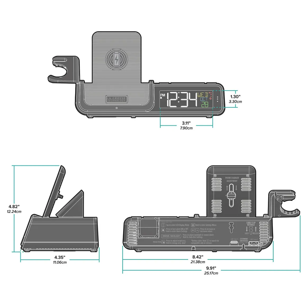 Projection Alarm Clock with Wireless Charging Station