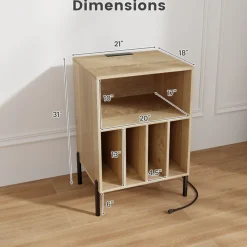 Record Player Storage Stand with Charging Station