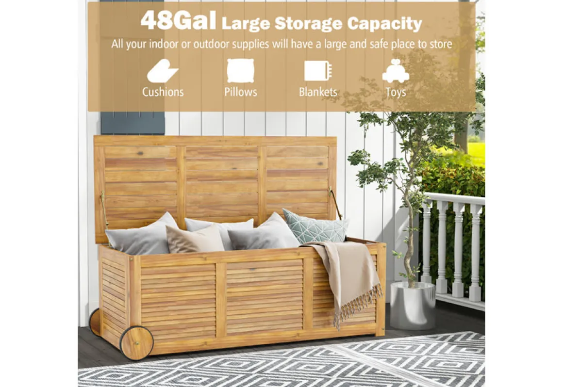 Rolling Patio Wooden Deck Box