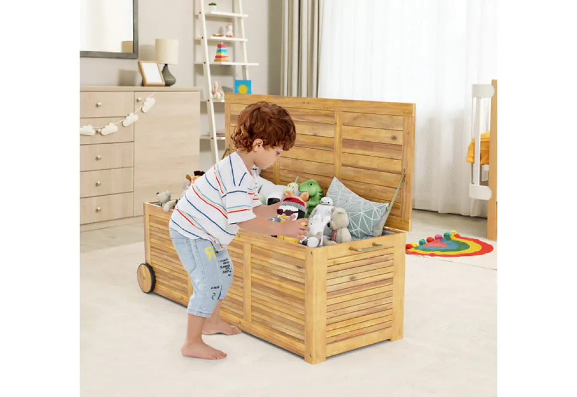 Rolling Patio Wooden Deck Box