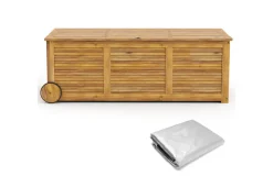Rolling Patio Wooden Deck Box