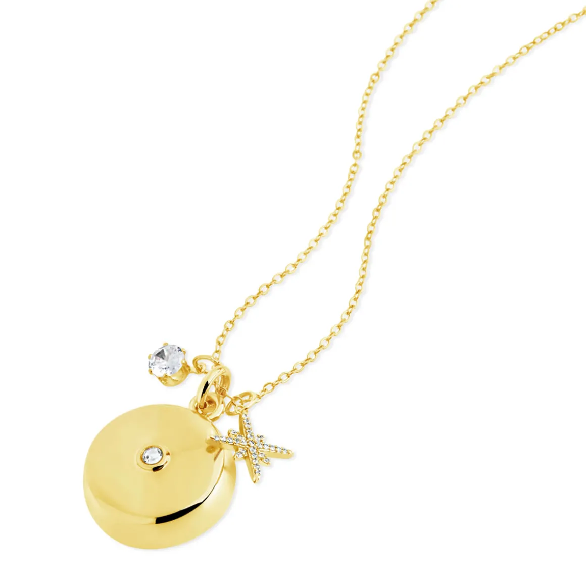 Safety Star Burst Charm Necklace with Crystal Pendant