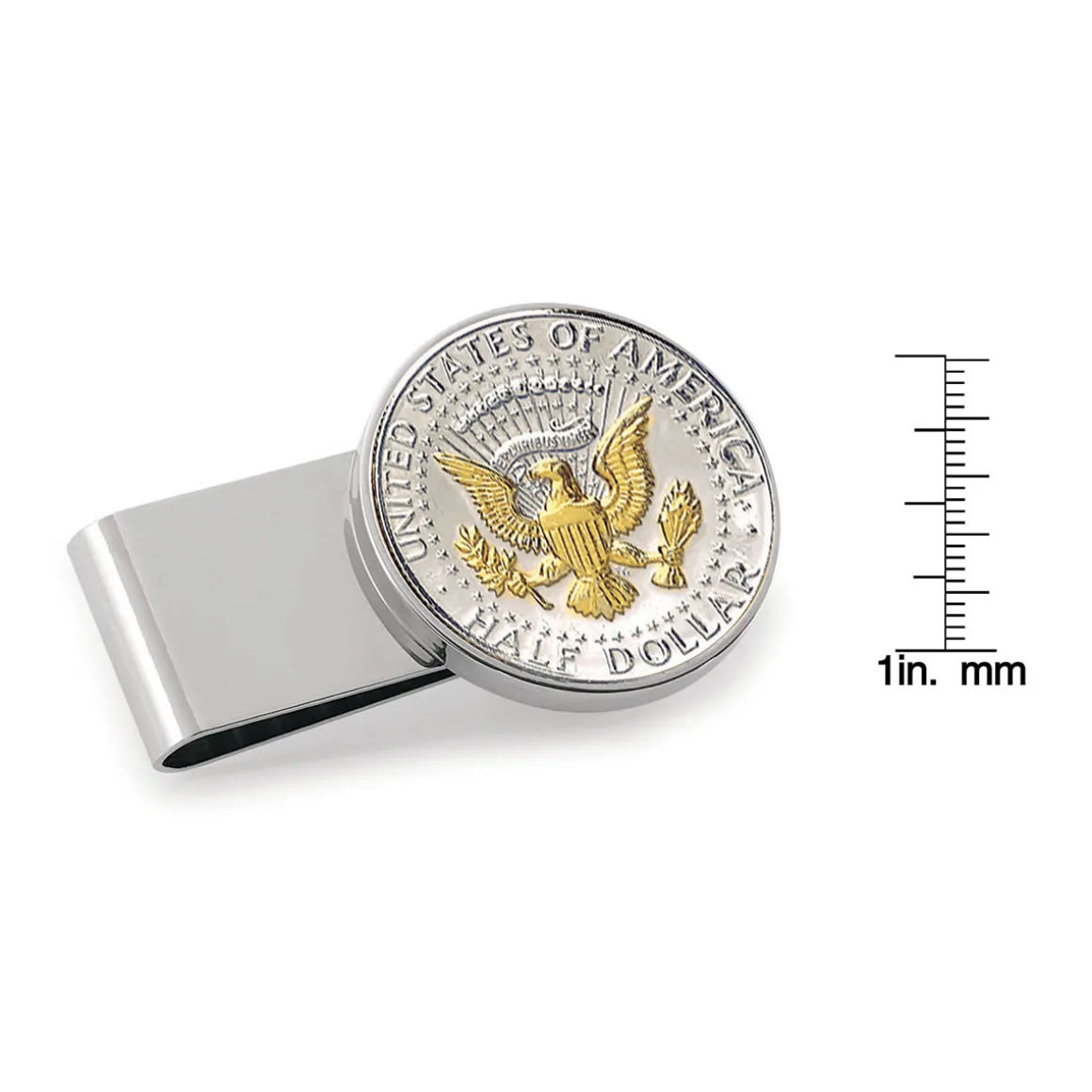 Selectively Gold-Layered Presidential Seal JFK Half Dollar Stainless Steel Silvertone Coin Money Clip