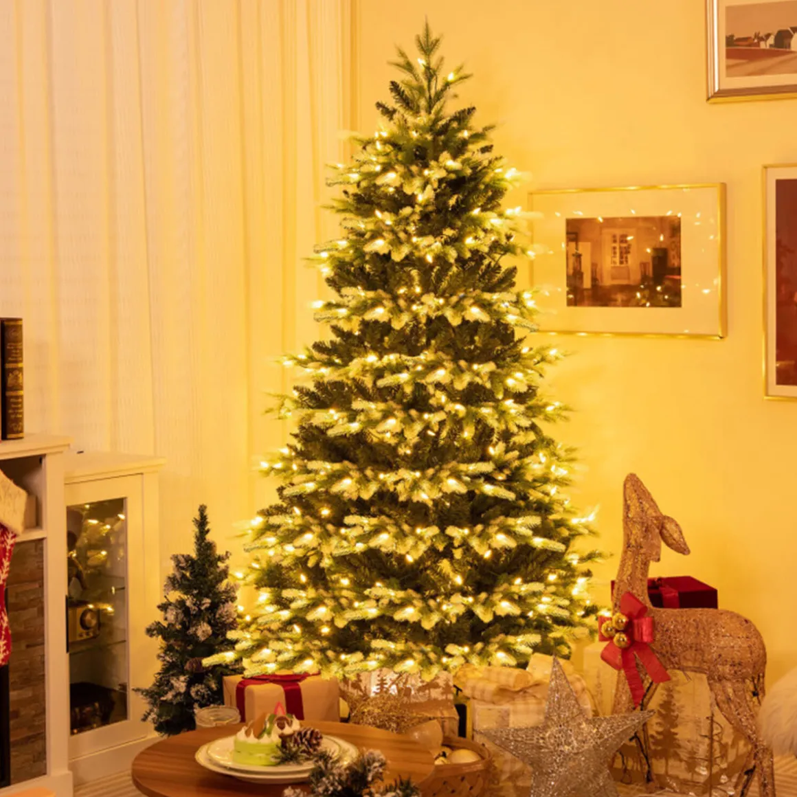 Snowy Tipped Pre-Lit Hinged Christmas Tree with Remote Control