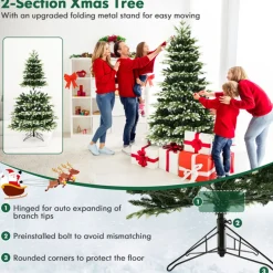 Snowy Tipped Pre-Lit Hinged Christmas Tree with Remote Control