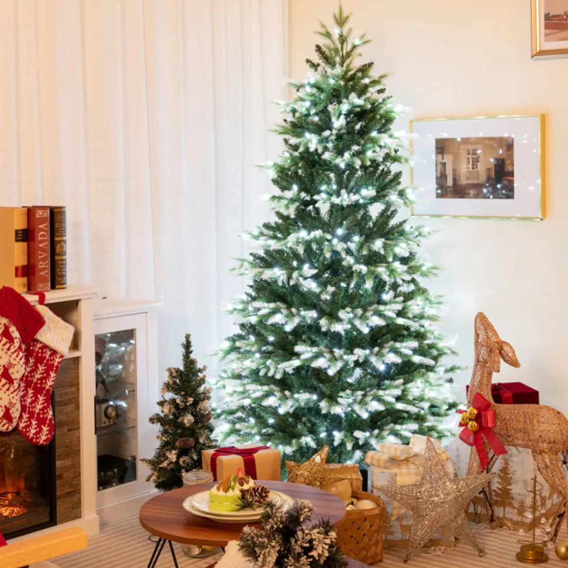 Snowy Tipped Pre-Lit Hinged Christmas Tree with Remote Control