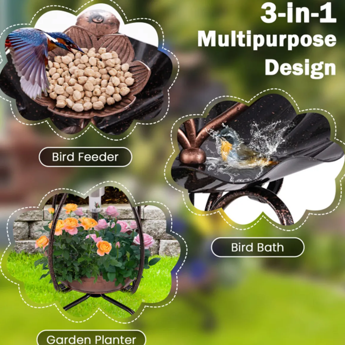 Solar Bird Bath Feeder and Planter